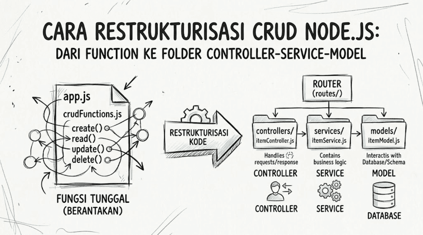 Cara Restrukturisasi CRUD Node.js: Dari Function ke Folder Controller-Service-Model