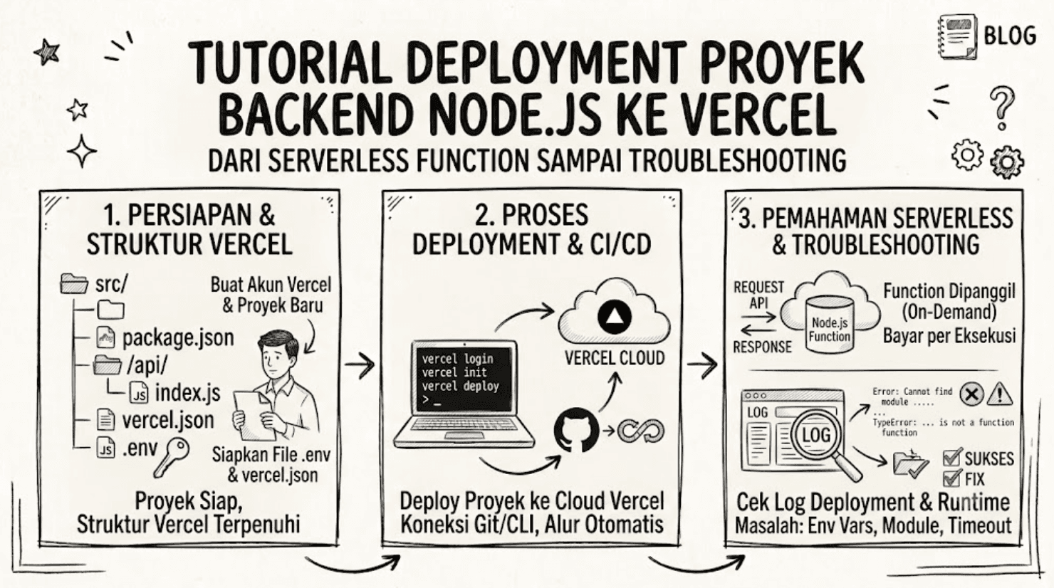 Tutorial Deployment Proyek Backend Node.js ke Vercel: Dari Serverless Function sampai Troubleshooting